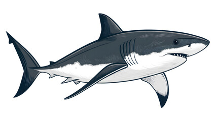 Obraz premium Great White Shark Line Art, Minimalist Gradient Profile on White