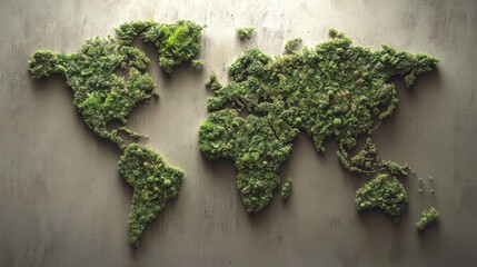 Eco-friendly world map made of lush greenery