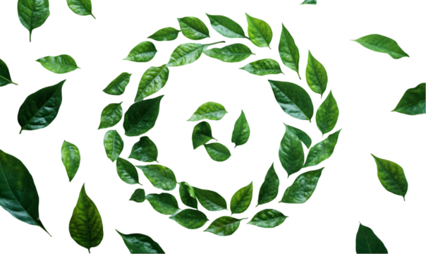 Green leaves in a circular swirl