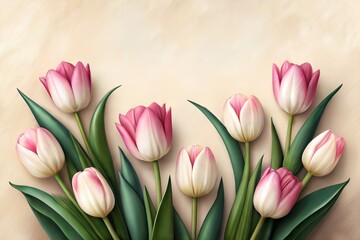 Obraz premium Vibrant Bouquet of Tulips Captured in Detail with a Soft Focus and Neutral Background for Contrast
