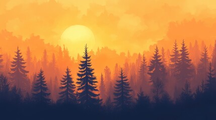 Fototapeta premium sunset over a silhouetted forest