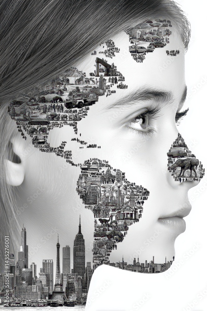 Poster artistic representation of interfaith harmony and global unity through double exposure technique