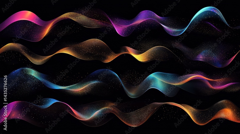 Poster abstract shiny color gold wave light effect illustration glow element dark background generativ ai i