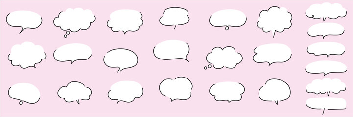 手描きの吹き出しのベクターイラストセット。ふきだし、フレーム、おしゃれ、手書き、シンプル