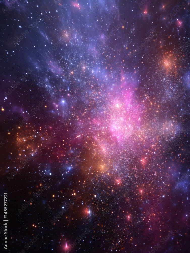 Poster captivating cosmic nebula explosion of vibrant pinks and blues in deep space a celestial dance of li