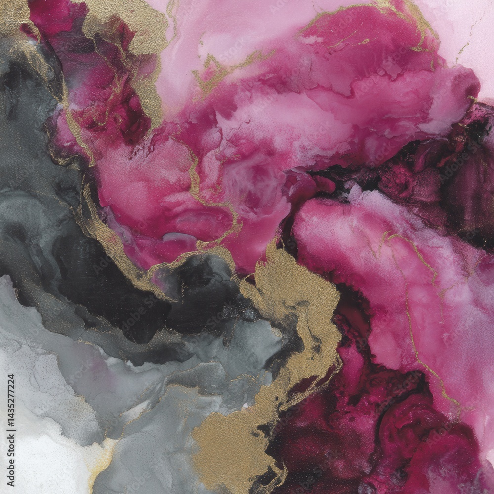 Poster abstract fluid art with shades of pink gray and gold creating a luxurious and elegant design perfect