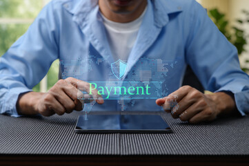 Person Using Tablet for Online Payment with Digital Security Concept