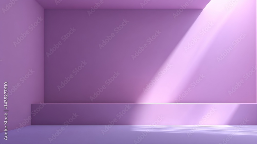 Poster minimalist lavender room with soft sunlight casting shadows on the wall creating a serene and peacef