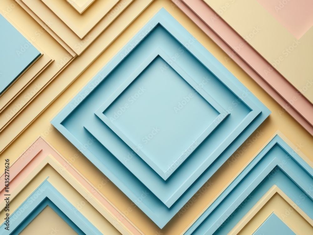 Poster geometric arrangement of pastel colored square frames creating a modern and minimalist design with a