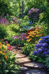 Obraz premium capturing vibrant colors of spring plants in garden.