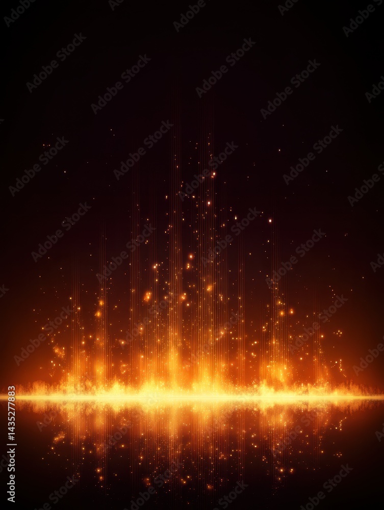 Poster golden light explosion with shimmering reflections on a dark background creating a magical and ether
