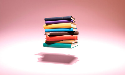 Fototapeta premium stack of colorful books levitating over a shadow Generative AI