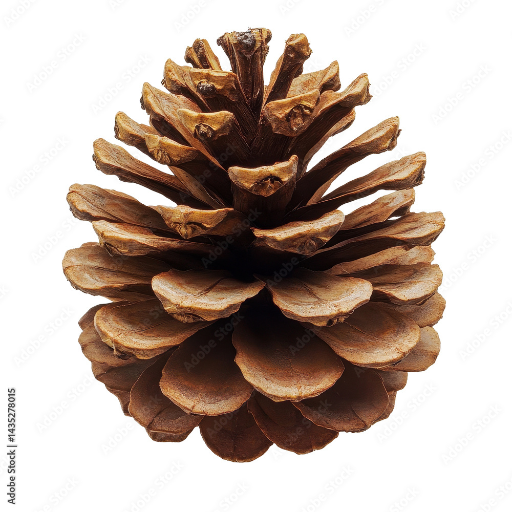 Poster detailed close up of a pine cone against a clean transparent background showcasing its unique textur