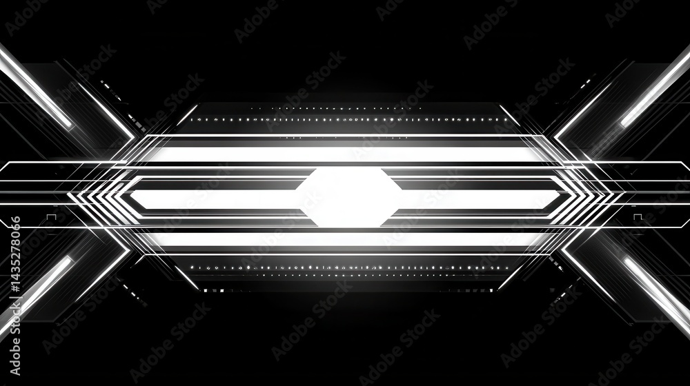 Poster abstract futuristic technology background with glowing lines and geometric shapes on black backdrop 