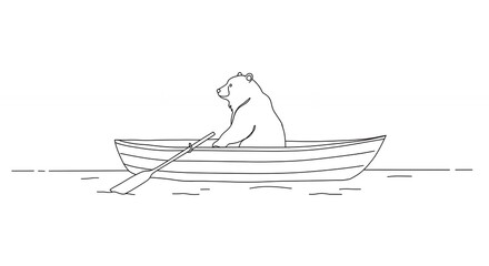 Bear rowing boat illustration