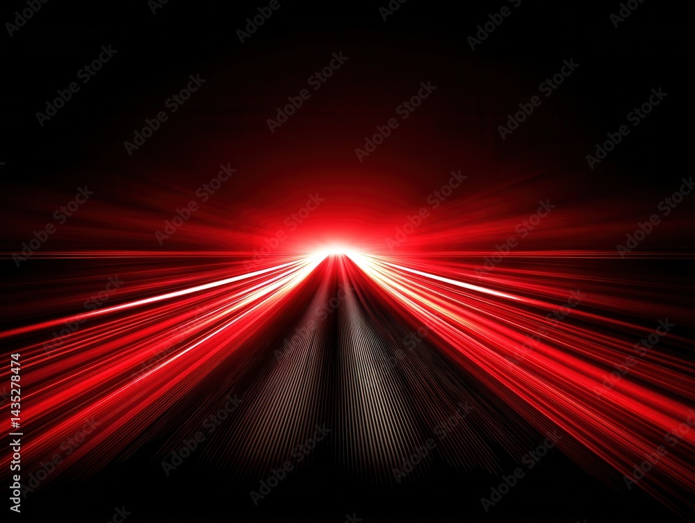 Poster red light streaks illuminate a dark road creating a sense of speed and motion with a futuristic and 