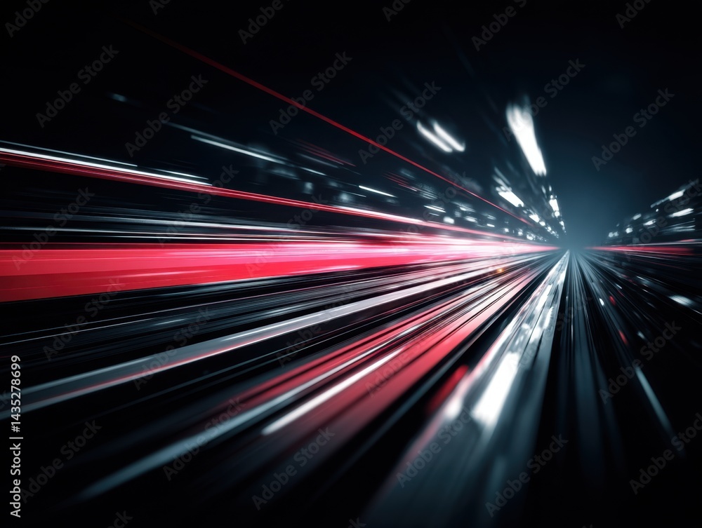Poster abstract speed motion background with dynamic light trails in red and silver tones creating a futuri