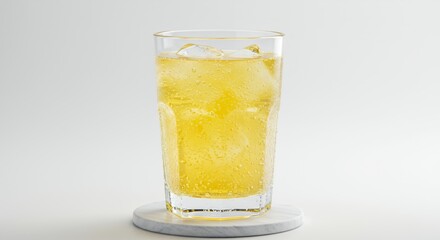 Refreshing Sparkling Lemonade with Ice Cubes in Glass on White Background Perfect for Promotion and Ads