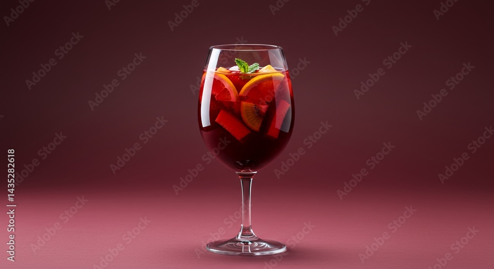 Poster vibrant glass of sangria display with colorful fruit slices and mint leaves on simple background in 