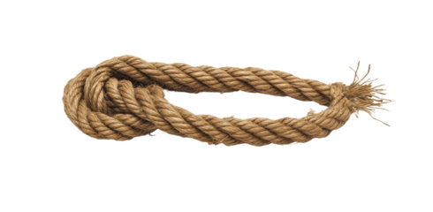 A piece of twisted nautical rope loop resting against a simple backdrop