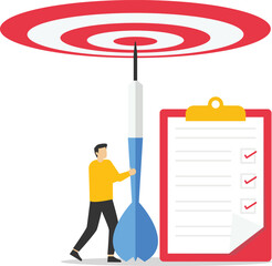 men with goals and checklist. goal setting. vector stock illustration


