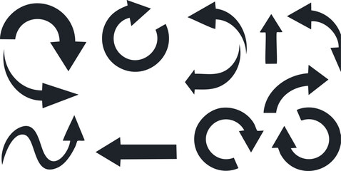 Vector Black Circular and Curved Arrows Icon Set with Minimalist Flat Design for Navigation and Flow Diagrams