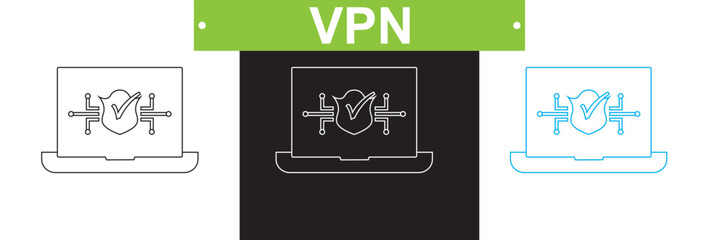 VPN icon. Vector for websites, mobile interfaces, presentations, banner, visual branding etc. Vector illustration. isolated on white and black background. EPS 10
