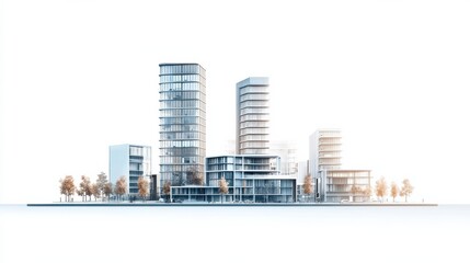 Modern City Skyline on white background. Real estate business concept.