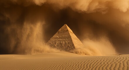 Pyramid in the Desert Storm: A Majestic Scene