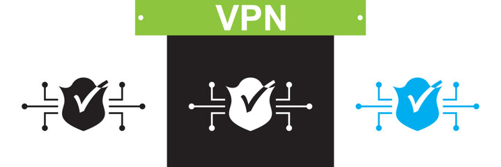 VPN icon. Vector for websites, mobile interfaces, presentations, banner, visual branding etc. Vector illustration. isolated on white and black background. EPS 10