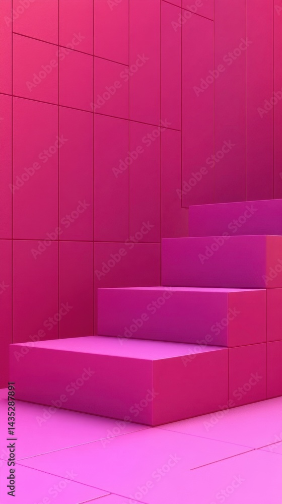 Poster vibrant magenta steps against a tiled backdrop create a modern and minimalist aesthetic showcasing g