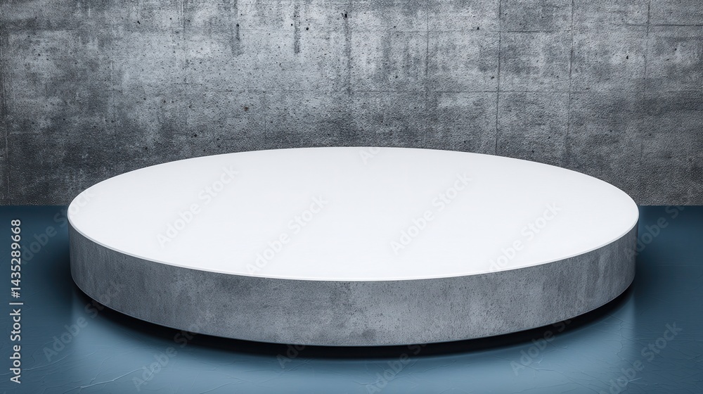 Poster minimalist product display stage with white platform and concrete texture backdrop for modern produc