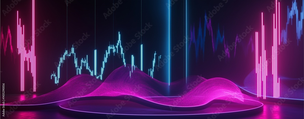 Poster abstract financial waves: a mesmerizing, futuristic composition showcasing undulating waves of data,