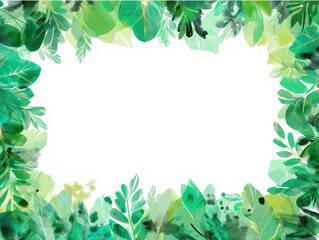 Fototapeta premium Green watercolor leaves creating a frame with white background
