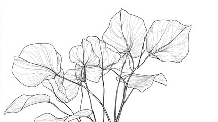 Continuous Line Drawing Set Of Plants Black Sketch of Flowers Isolated on White Background. Flowers One Line Illustration. Minimalist Prints Set. Vector EPS 10.