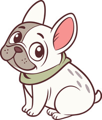 Fototapeta premium White French Bulldog with dark spots. Adorable puppy, vector illustration. Sitting pet dog. Isolated object with transparent background