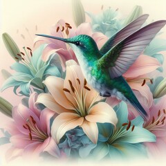 hummingbird and flowers