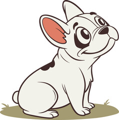 White French Bulldog with dark spots. Adorable puppy, vector illustration. Sitting pet dog. Isolated object with transparent background