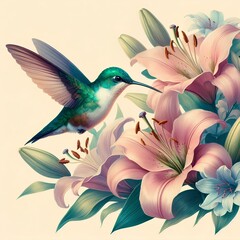 hummingbird and flowers
