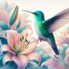 hummingbird and flowers