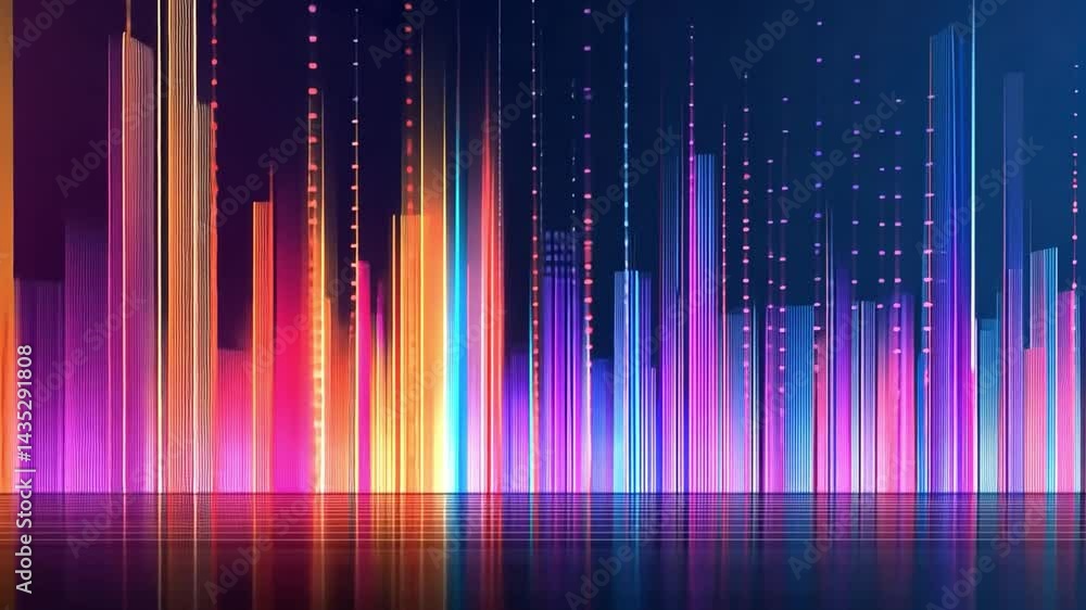 Poster vibrant digital abstract art with colorful vertical lines and glowing patterns creates dynamic energ