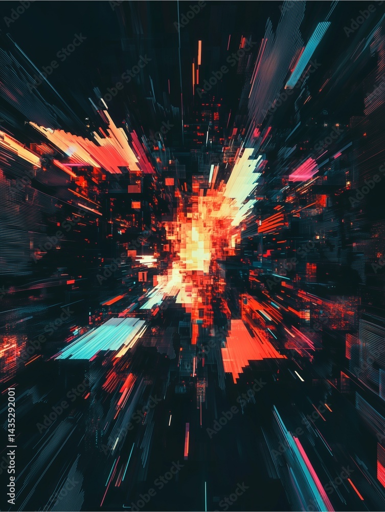 Aufkleber abstract digital burst: an abstract and dynamic digital composition, bursting forth with vibrant col