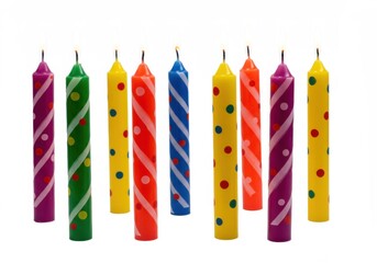 Assorted colorful birthday cake candles for party celebration fun