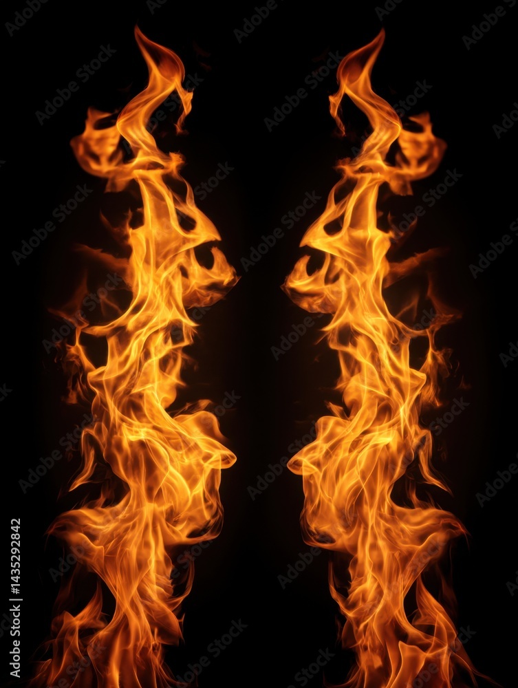 Poster symmetrical flames dance against the dark background creating an intense and captivating visual disp