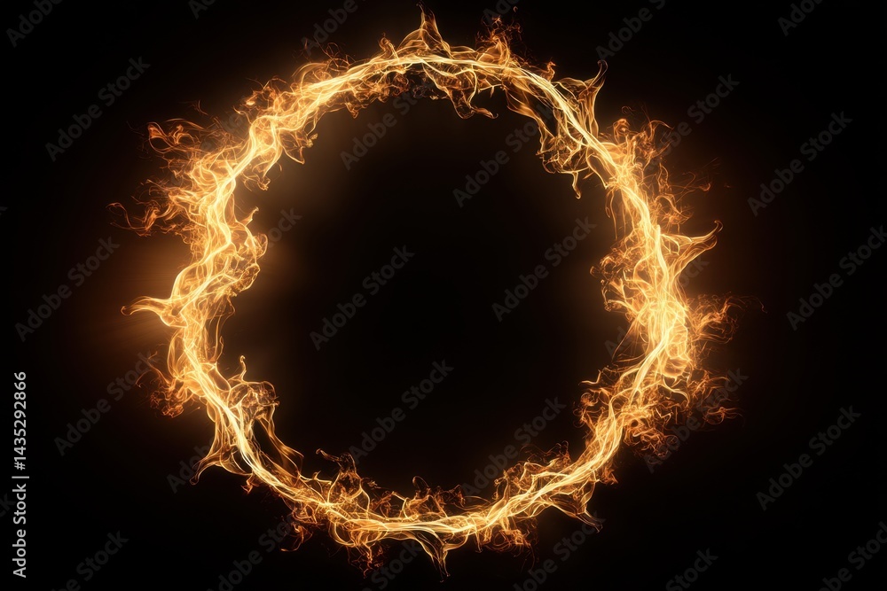 Poster fiery circle of flame against a dark backdrop creating a dramatic and captivating visual element ide