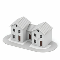 Two semi-detached townhouses with a shared driveway.