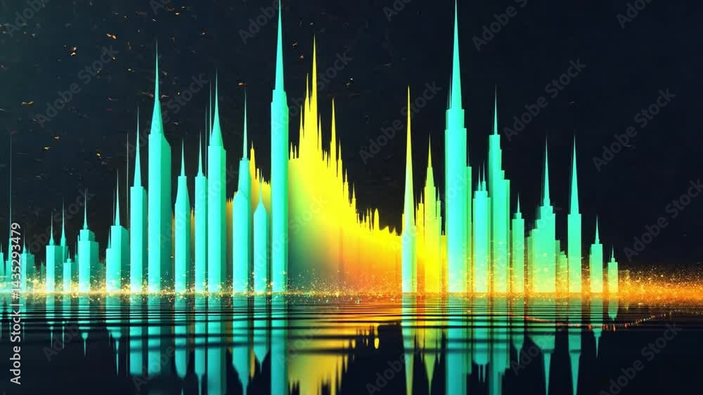 Poster vibrant digital sound wave visualization energetic peaks and futuristic colors creating dynamic atmo