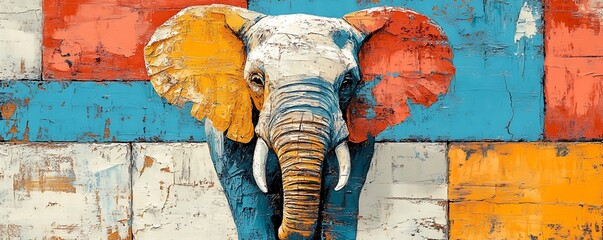 Creative painting of elephant over colorful background, used in wall art projects