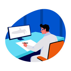 A flat style illustration of a submarine engineer