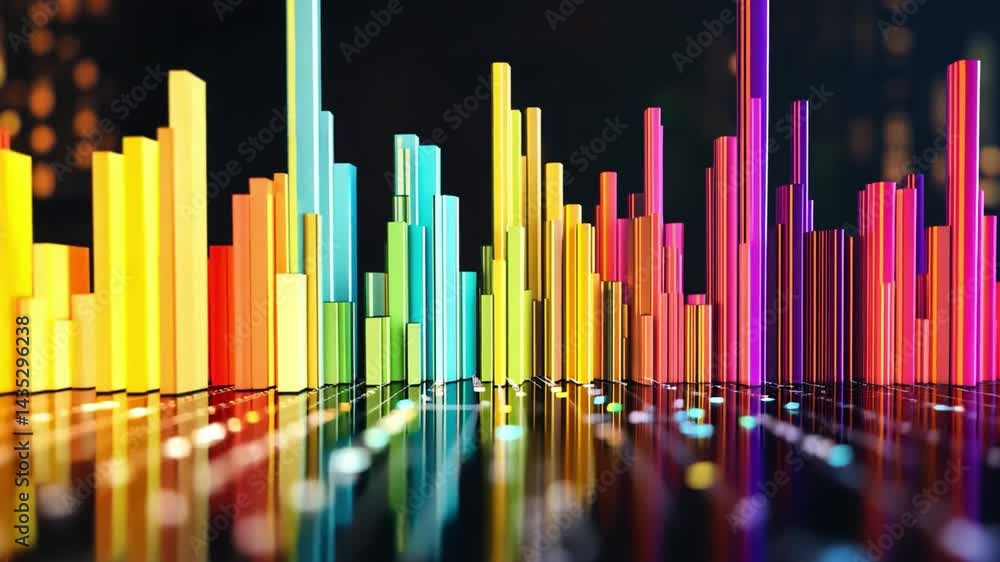 Poster colorful bars in modern digital design vibrant data visualization of audio frequencies with abstract